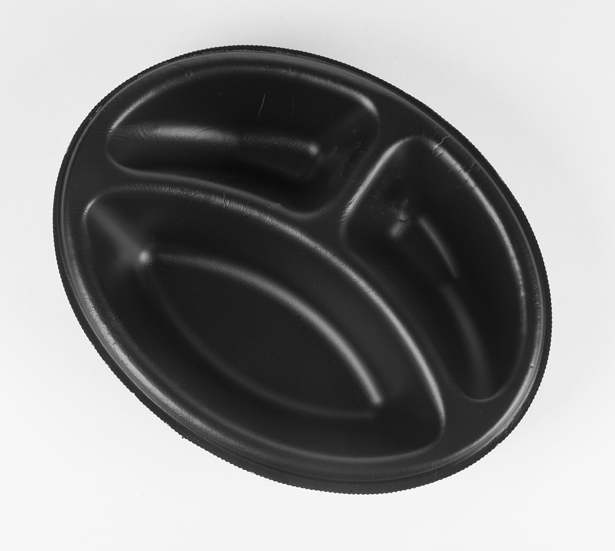 Thermo (ISO) Siegelschale „Trio“  aus Polystyrol-Schaum (XPS), oval, laminiert, weiß und schwarz, 3-teilig, 3-0625, 700 Stück