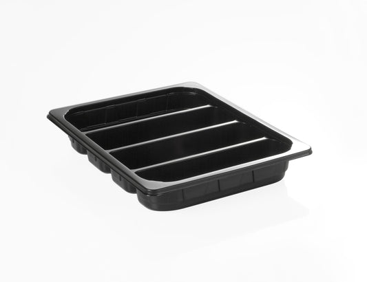 PP-Schale 1/2 GN H-50 (4-teilig), 325 x 265 x 50 mm, 3.100 ml, schwarz, 100 Stück/Karton