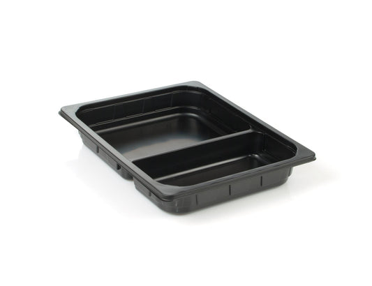 PP-Schale 1/2 GN H-50 (2-teilig | 60/40), 325 x 265 x 50 mm, 3.300 ml, schwarz, 100 Stück/Karton