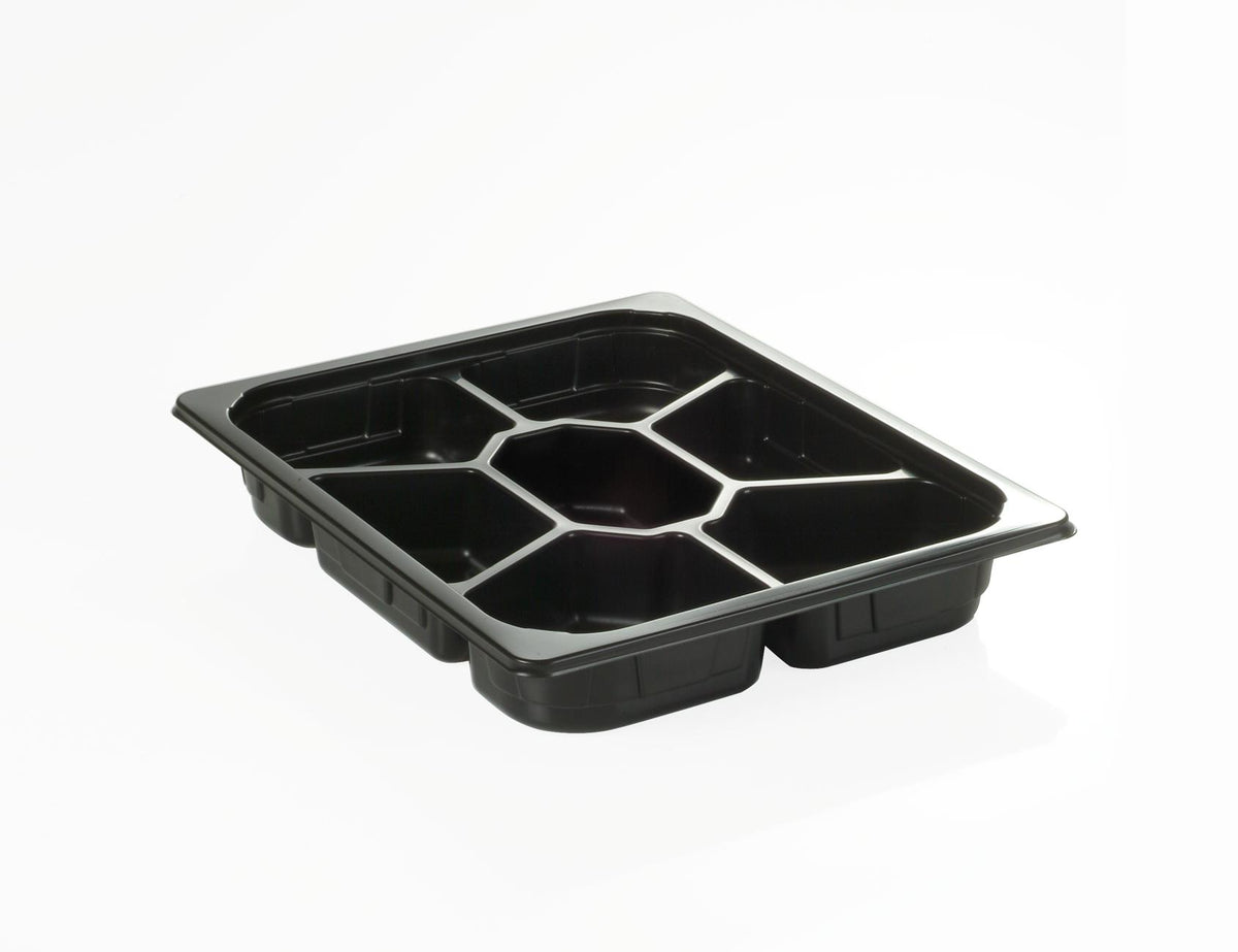 CPET sealing tray, black and white, 1 piece, 171 x 127 x 40 mm, 1-0424, 612 pieces