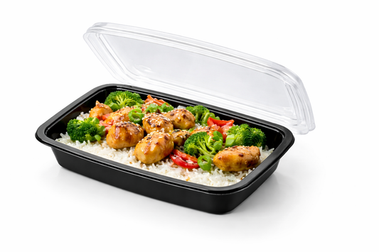 CPET sealing tray, black and white, 1 piece, 171 x 127 x 40 mm, 1-0424, 612 pieces
