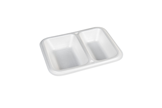 Thermo (ISO) sealing tray made of polystyrene foam (XPS), laminated, white, 2-part, 2-0888 / 622, 800 pieces