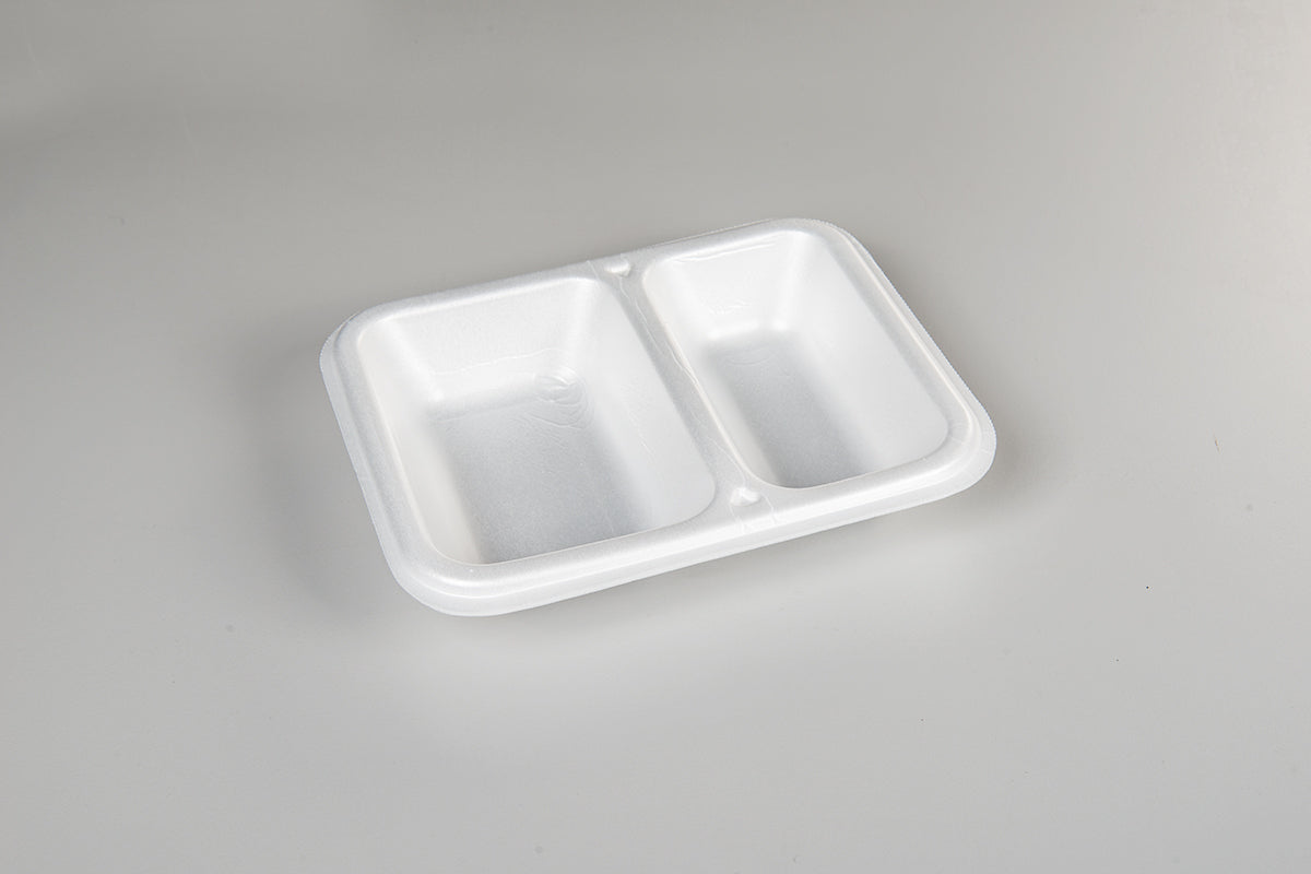 Thermo (ISO) sealing tray made of polystyrene foam (XPS), laminated, white, 2-part, 2-0888 / 622, 800 pieces