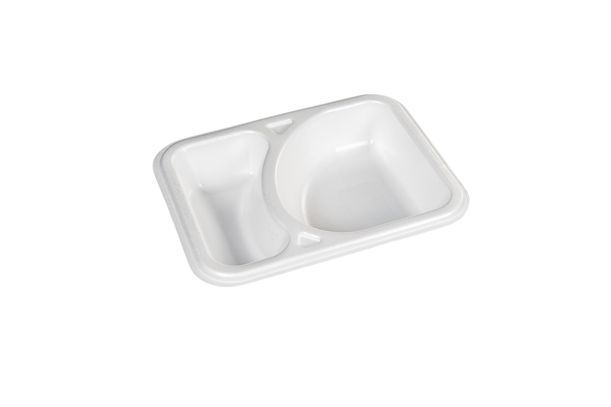 Thermo (ISO) sealing tray made of polystyrene foam (XPS), laminated, white, 2-part, 2-0930 / 616, 800 pieces