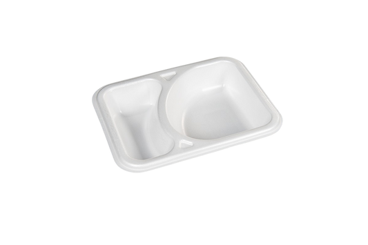 Thermo (ISO) sealing tray made of polystyrene foam (XPS), laminated, white, 2-part, 2-0930 / 616, 800 pieces