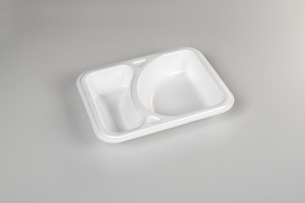 Thermo (ISO) sealing tray made of polystyrene foam (XPS), laminated, white, 2-part, 2-0930 / 616, 800 pieces