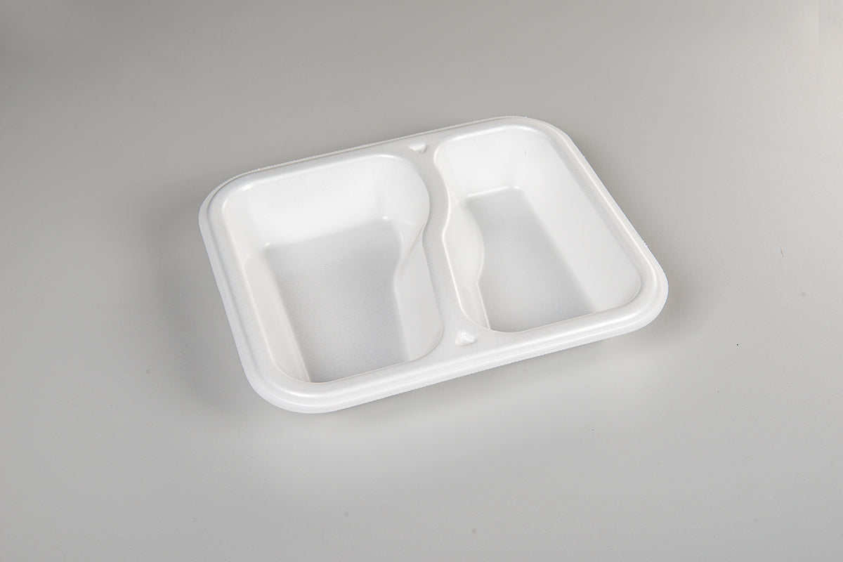 Thermo (ISO) sealing tray made of polystyrene foam (XPS), laminated, white, 2-part, 2-1045 / 613, 500 pieces