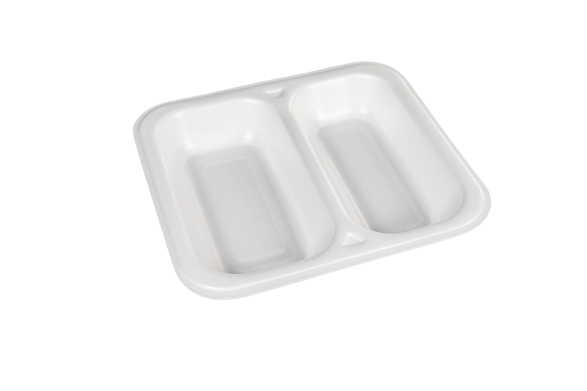 Thermo (ISO) sealing tray made of polystyrene foam (XPS), laminated, white, 2-part, 2-1460 / 602, 500 pieces