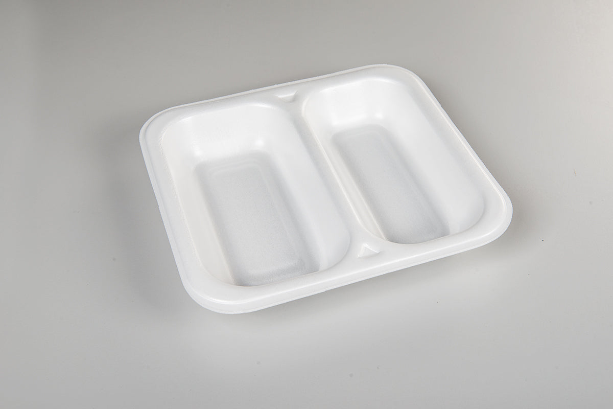 Thermo (ISO) sealing tray made of polystyrene foam (XPS), laminated, white, 2-part, 2-1460 / 602, 500 pieces