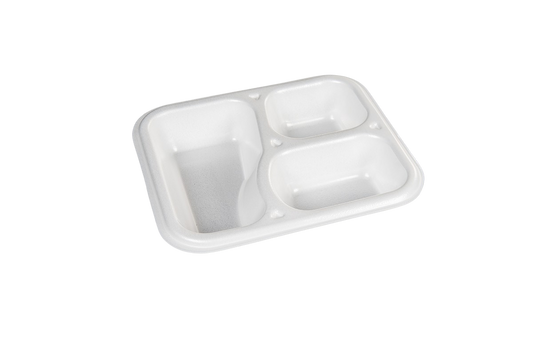 Thermo (ISO) sealing tray made of polystyrene foam (XPS), laminated, white, 3-part, 3-1025 / 607, 500 pieces