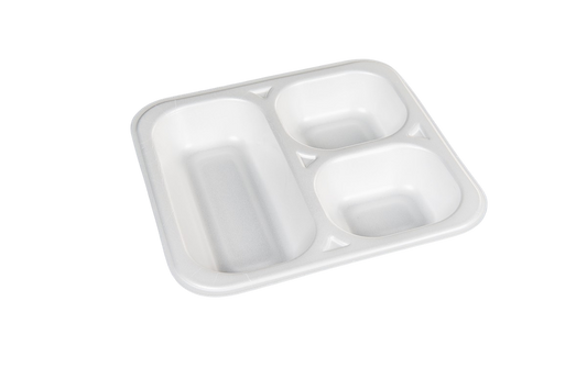 Thermo (ISO) sealing tray made of polystyrene foam (XPS), laminated, white, 3-part, 3-1310 / 612, 500 pieces