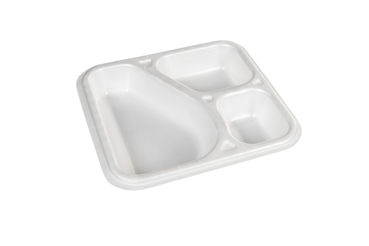 Thermo (ISO) sealing tray made of polystyrene foam (XPS), laminated, white, 3-part, 3-1320 / 620, 500 pieces