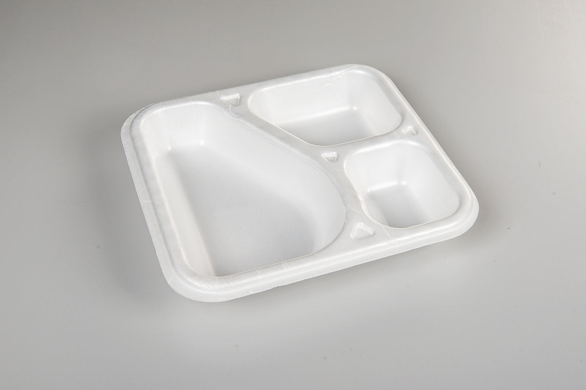 Thermo (ISO)-Siegelschale aus Polystyrol-Schaum (XPS), laminiert, weiß, 3-teilig, 3-1320 / 620, 500 Stück