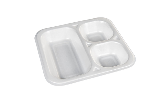 Thermo (ISO) sealing tray made of polystyrene foam (XPS), laminated, white, 3-part, 3-1330 / 603, 500 pieces