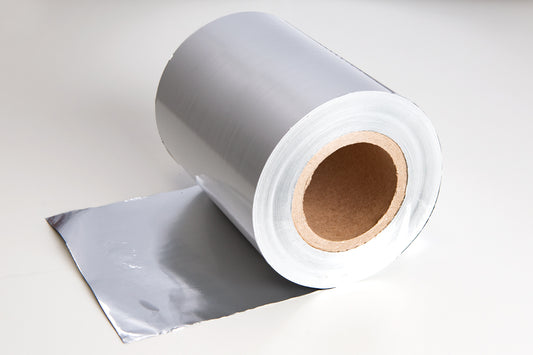Aluminum peel sealing film, silver, width: 190 mm | Length per roll: 333 m, 2 rolls per box