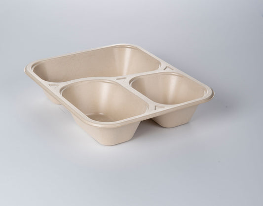 PulpPro Bio–Siegelschale aus Bagasse / Zuckerrohr-Fasern, laminiert, natur, 3-teilig, P3-1025 / 607, 200 Stück