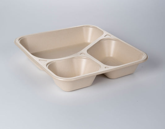 PulpPro Bio–Siegelschale aus Bagasse / Zuckerrohr-Fasern, laminiert, natur, 3-teilig, P3-1320 / 620, 200 Stück