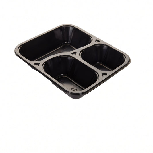 350 Mehrweg PP-Siegelschale, 3/1233 (607), 3-teilig, 242x204x47mm, schwarz