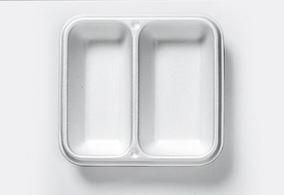 Thermo (ISO) sealing tray made of polystyrene foam (XPS), laminated, white, 2-part, 2-1460 / 602, 500 pieces