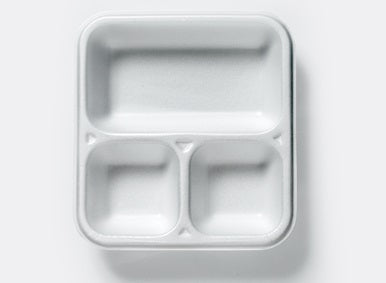 Thermo (ISO) sealing tray made of polystyrene foam (XPS), laminated, white, 3-part, 3-1330 / 603, 500 pieces